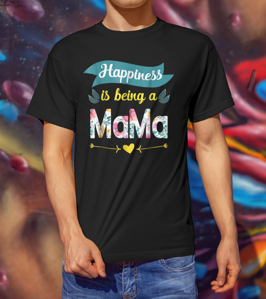 Happiness Is Being A Mama Floral Heart T-Shirt