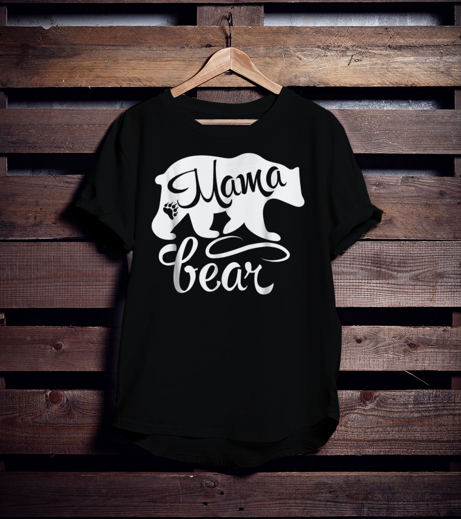 Mama Bear Big Strong Mom Power Superwoman Mommy Bear Silhouette With Paw Prints T-Shirt