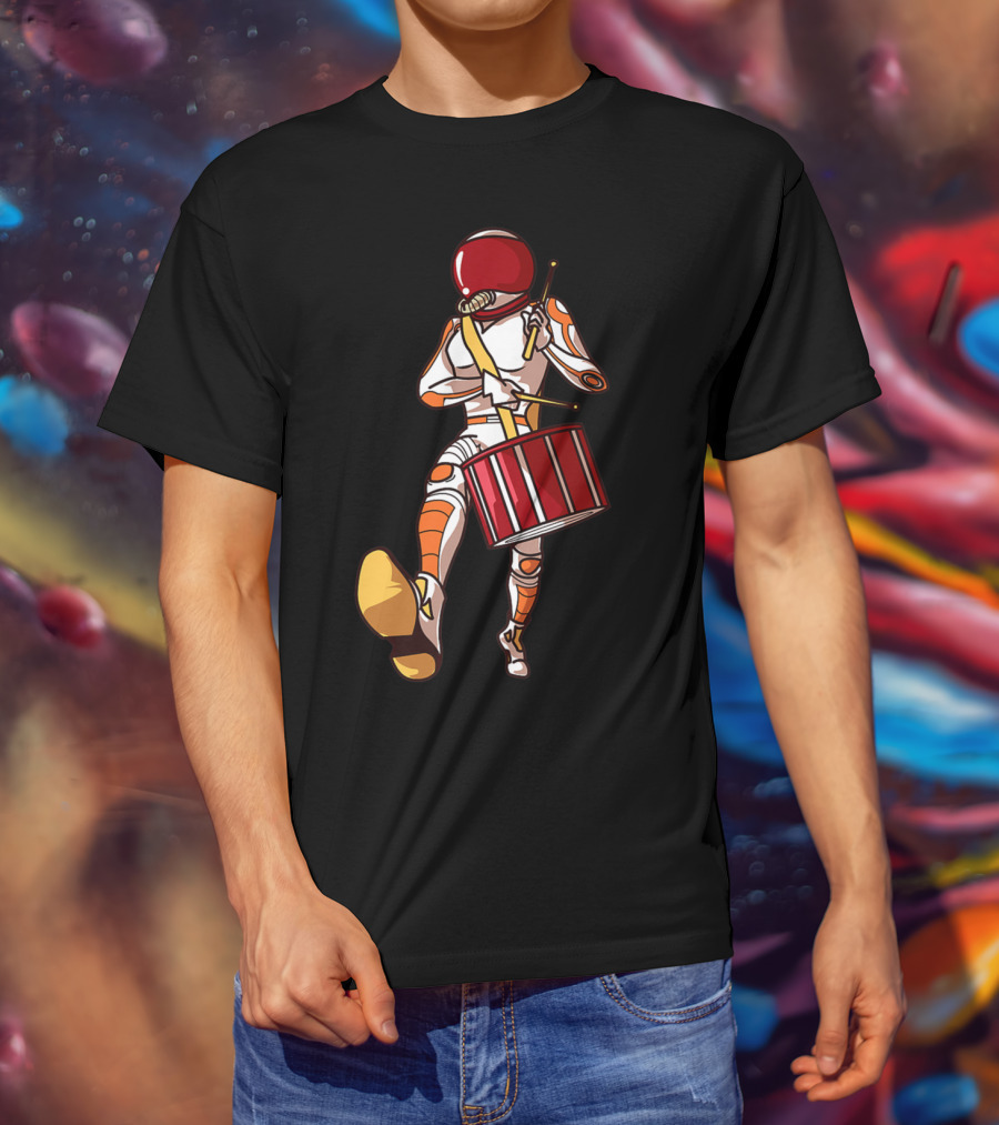 Marching Band Drums Mom Player High School Space-Themed Drummer Astronaut T-Shirt