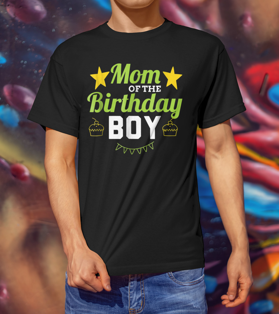 Mom Of The Birthday Boy Stars Cupcakes Party T-Shirt