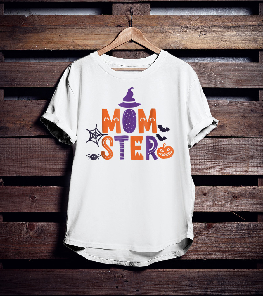 Momster Halloween Witch Hat Spider Web Bat Pumpkin 90 T-Shirt