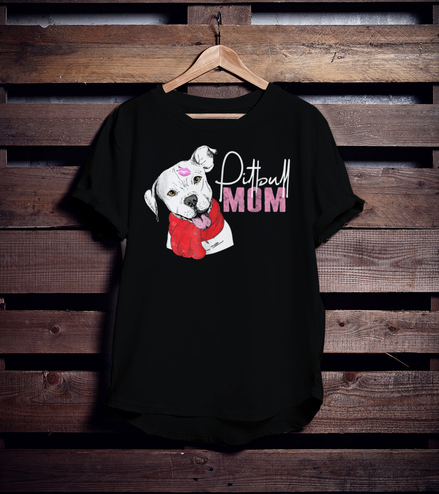 Pitbull Mom Pittie With Kissed Face And Red Scarf T-Shirt