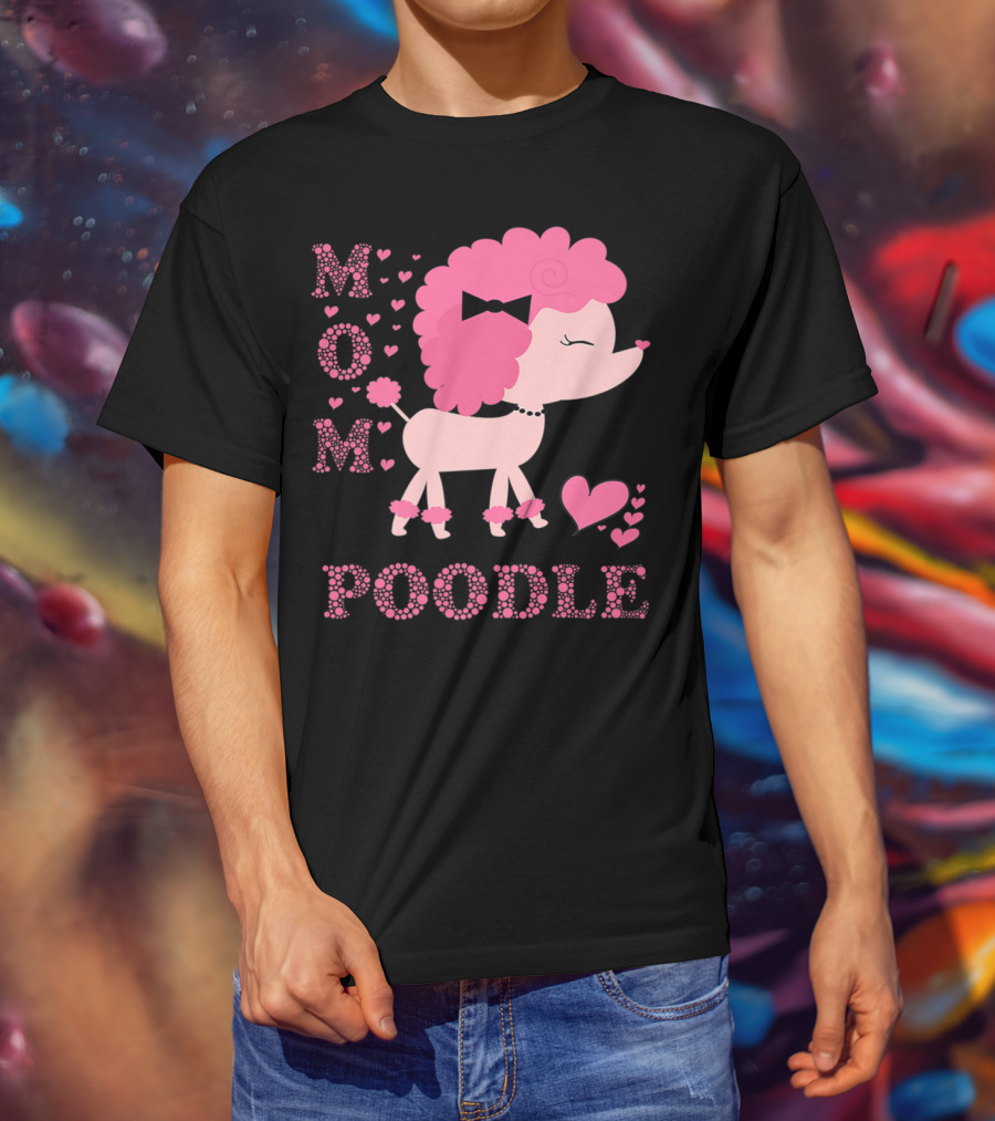 Poodle Mom Dog Hearts Bow T-Shirt