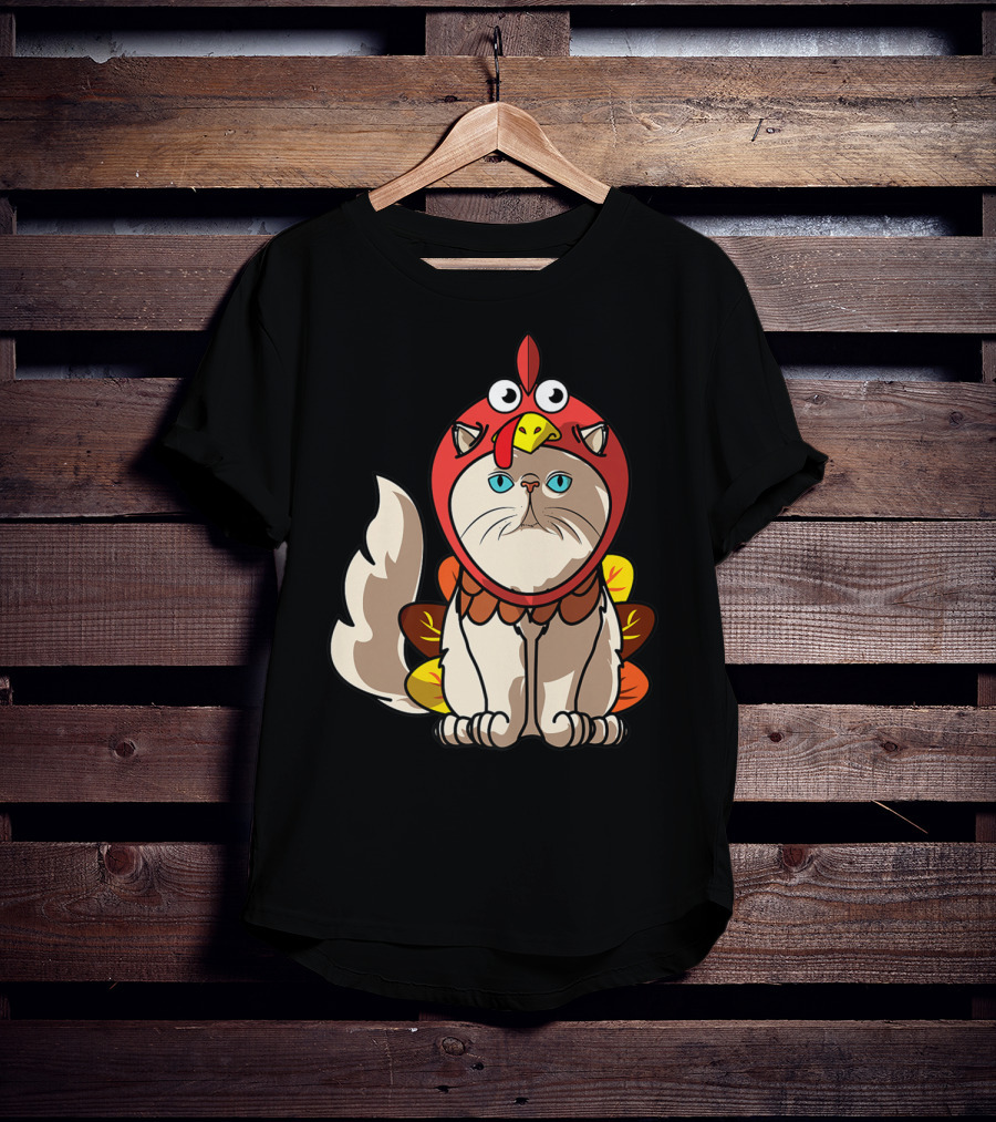 Thanksgiving Persian Mom Cat In Turkey Costume Greetings T-Shirt
