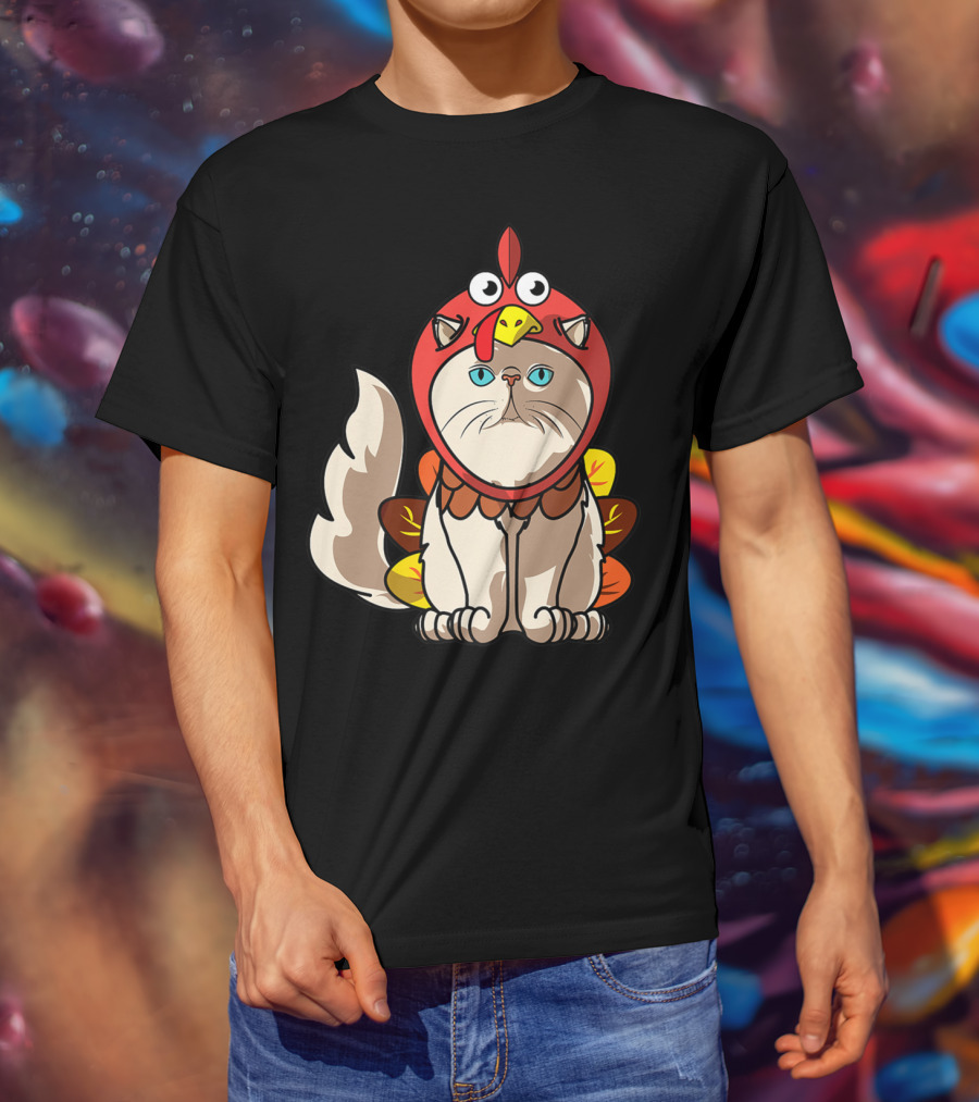 Thanksgiving Persian Mom Cat In Turkey Costume Greetings T-Shirt
