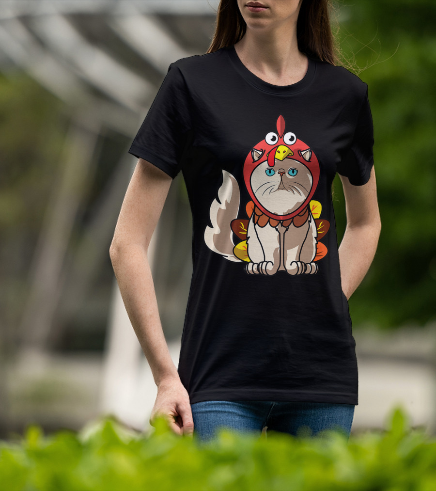 Thanksgiving Persian Mom Cat In Turkey Costume Greetings T-Shirt