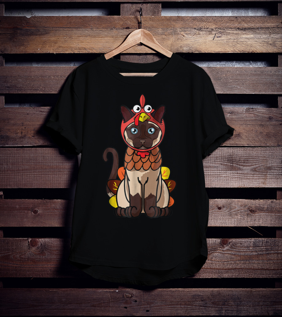 Thanksgiving Siamese Cat Mom Owner In Turkey Costume Greetings T-Shirt
