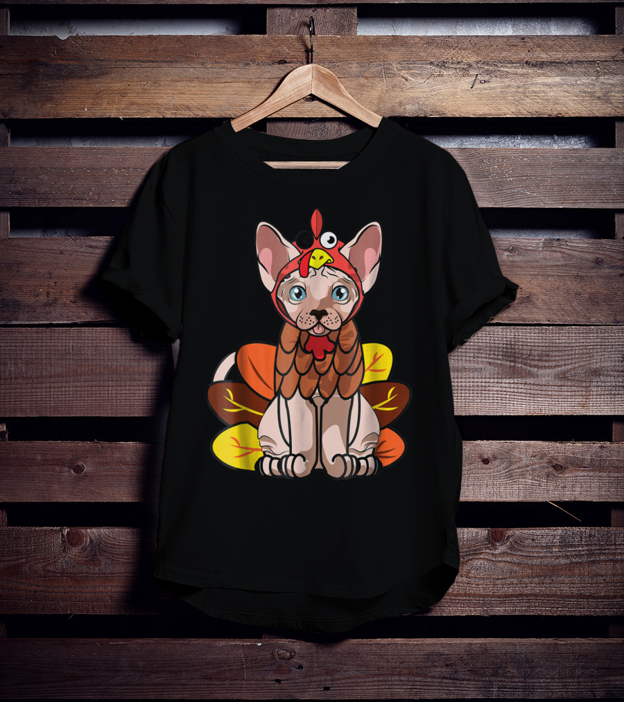Thanksgiving Turkey Costume Sphynx Cat For Cat Mom Owner T-Shirt