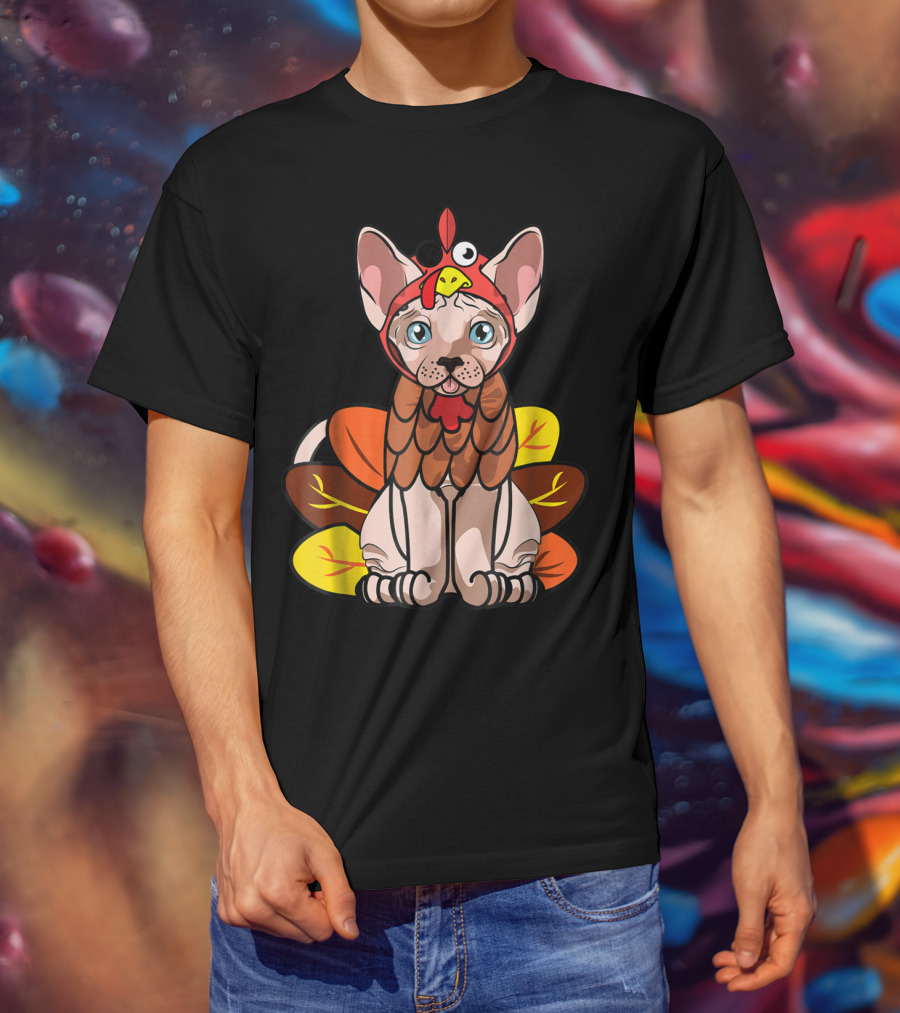 Thanksgiving Turkey Costume Sphynx Cat For Cat Mom Owner T-Shirt
