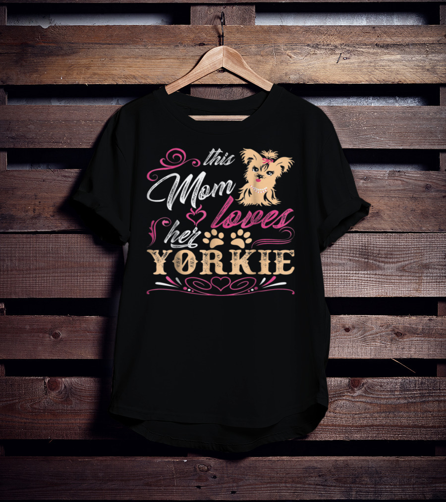 This Mom Loves Her Yorkie With Paw Prints And Heart Elements T-Shirt