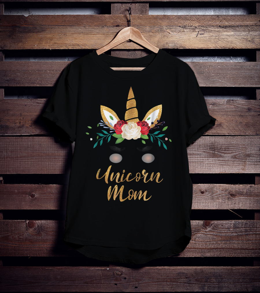 Unicorn Mom Gold Glitter Floral T-Shirt