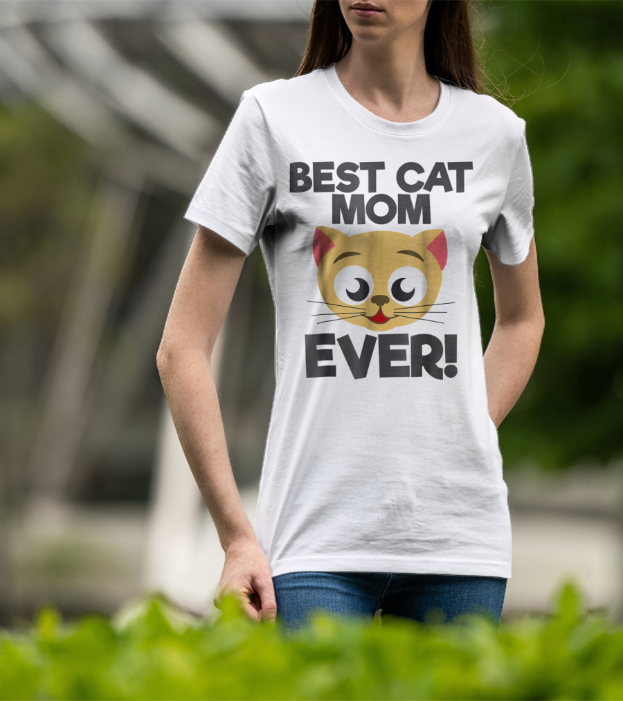 Best Cat Mom Ever Cute Cartoon Cat Face T-Shirt
