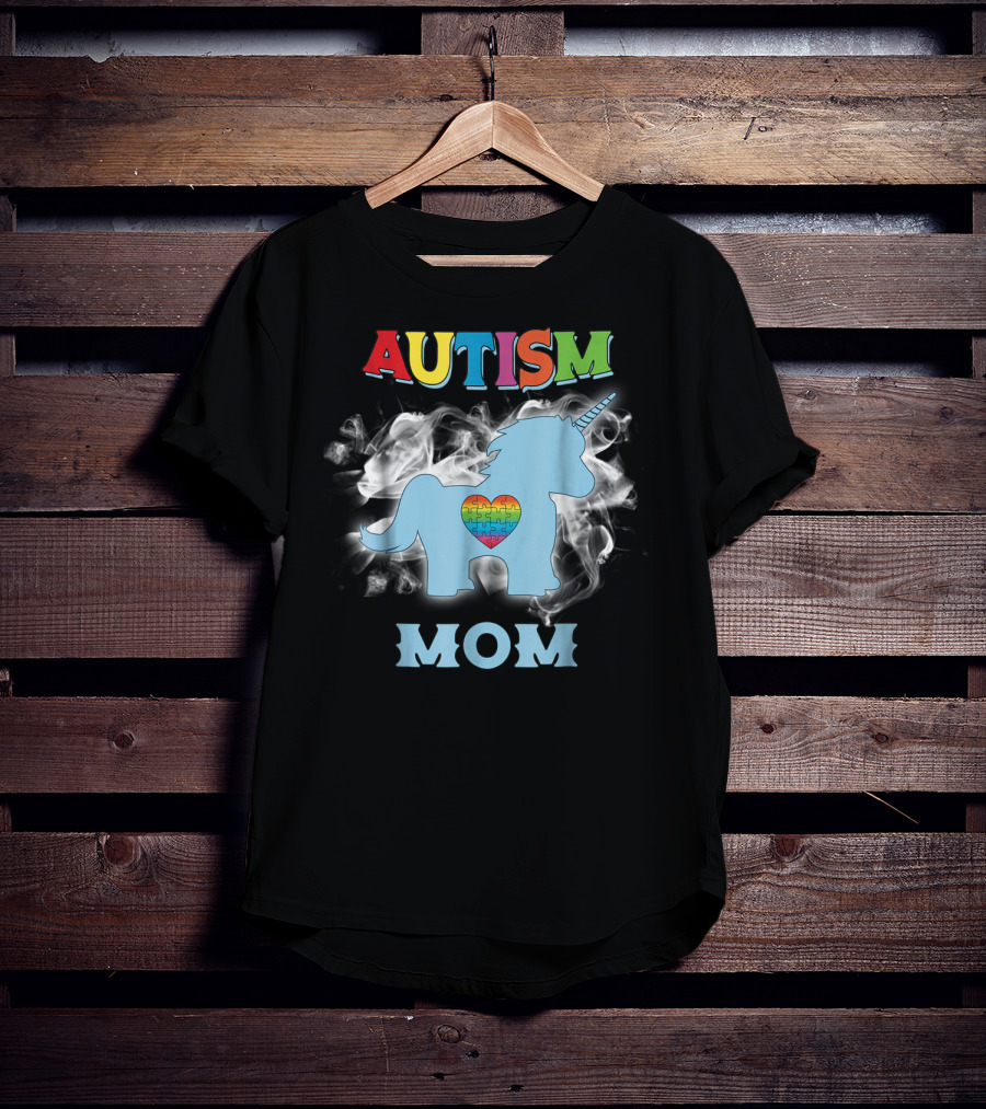 Autism Mom Unicorn With Heart Puzzle Autism Awareness Rainbow63 T-Shirt
