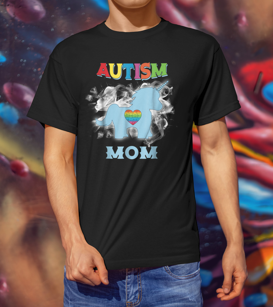 Autism Mom Unicorn With Heart Puzzle Autism Awareness Rainbow63 T-Shirt
