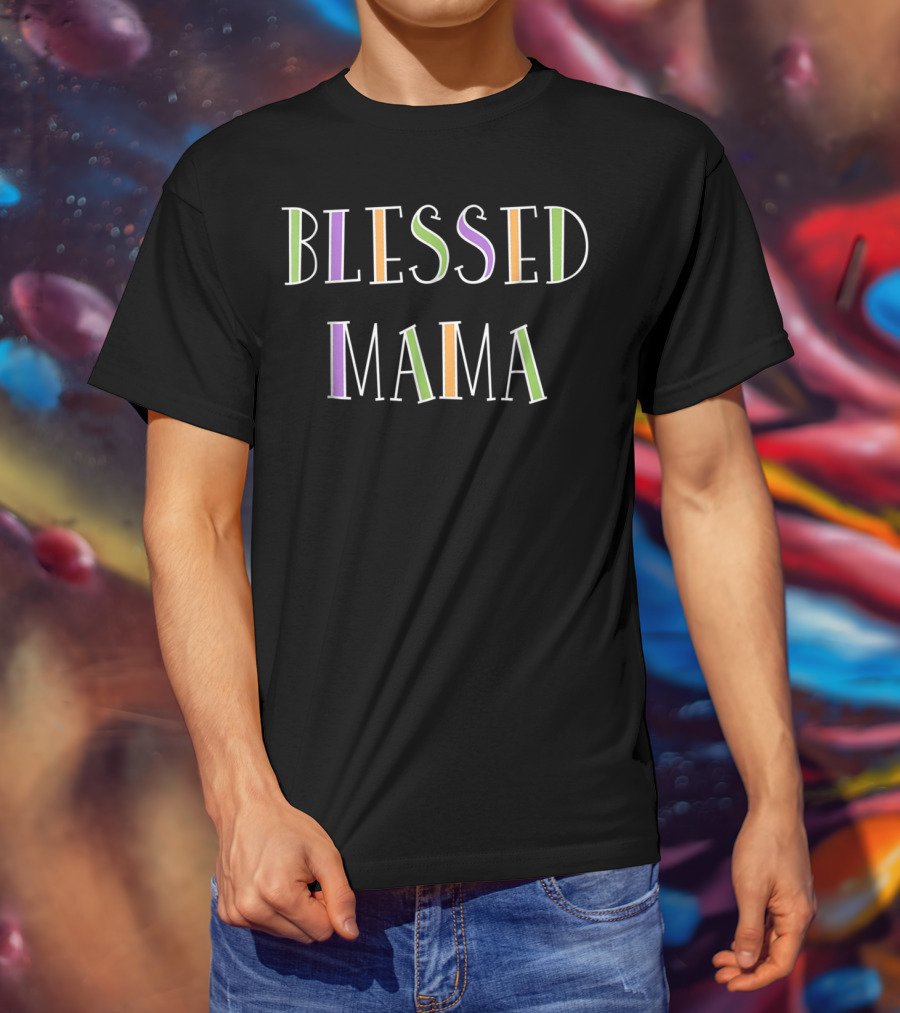 Blessed Mama Colorful Letters T-Shirt