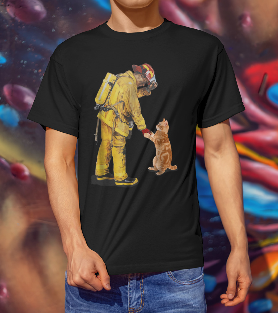 Cats Shaking Hands With Firefighter Mom T-Shirt