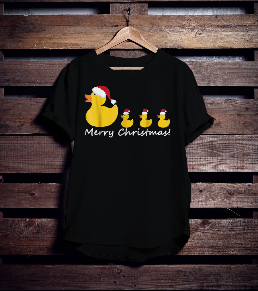 Merry Christmas Rubber Duck Family Santa Hat Mom Of Three T-Shirt