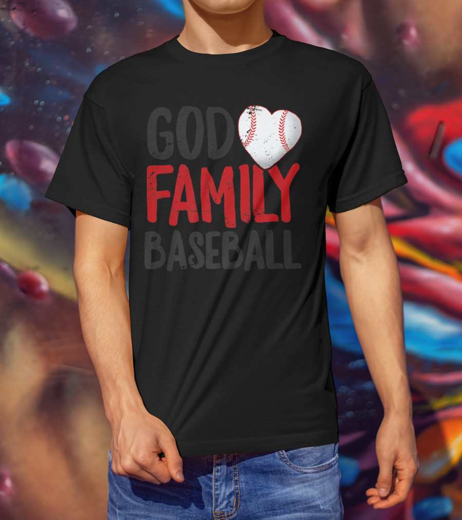 God Family Baseball Mom Mother Dad Father Coach27 Heart Baseball T-Shirt