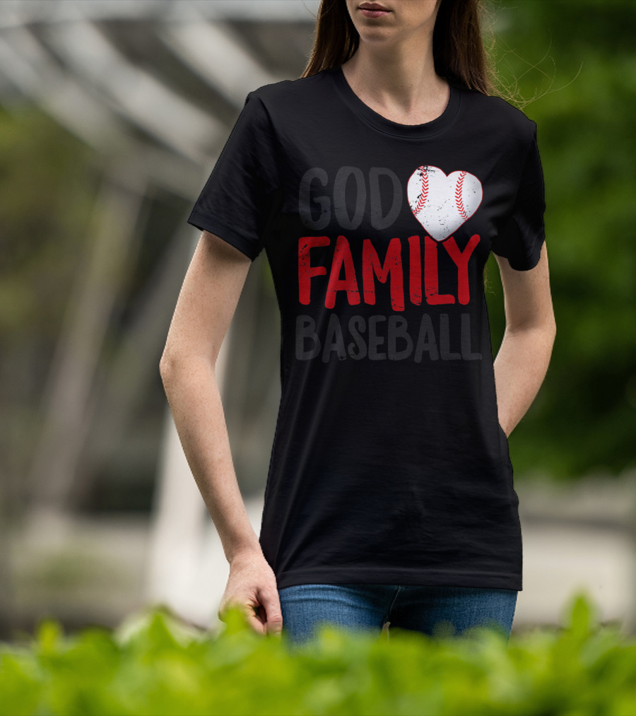 God Family Baseball Mom Mother Dad Father Coach27 Heart Baseball T-Shirt