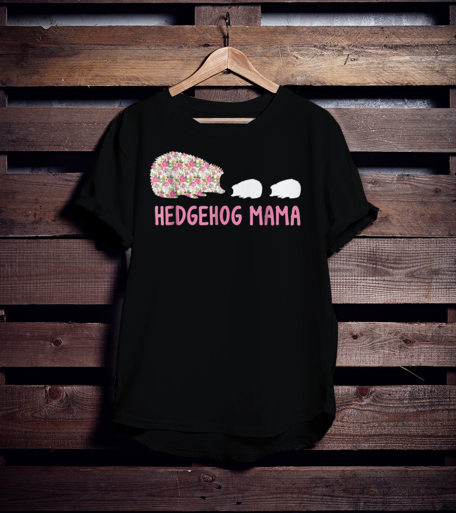 Hedgehog Mama With Floral Pattern And Babies T-Shirt