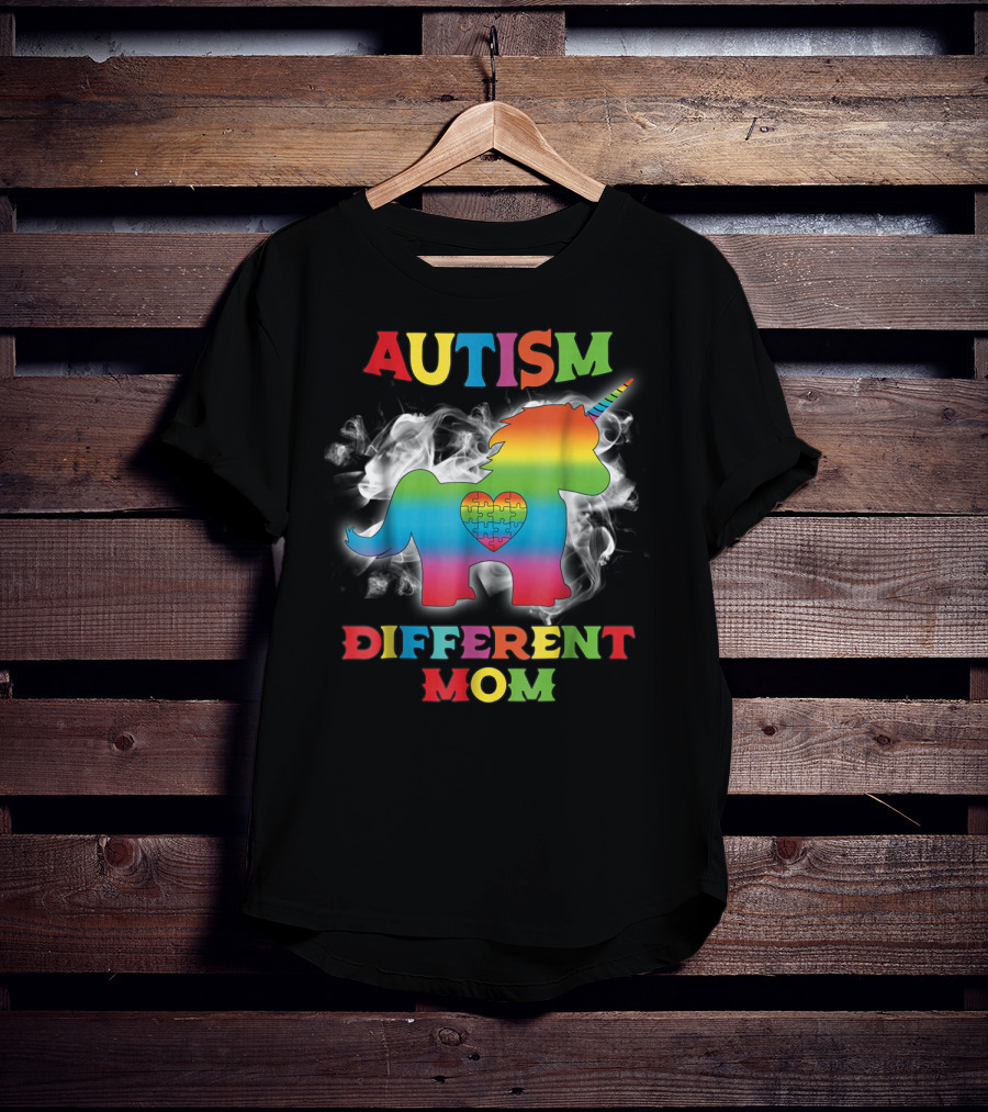 Autism Different Mom Rainbow Puzzle Heart Unicorn T-Shirt