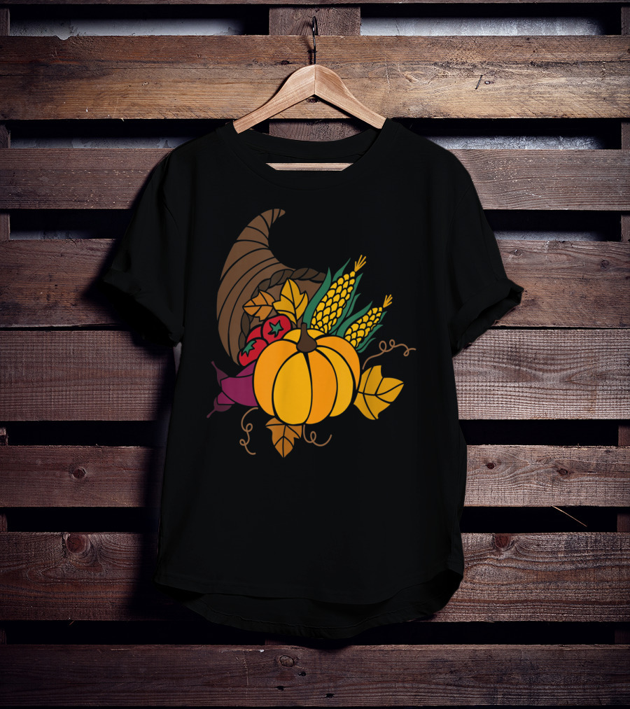 Cornucopia Autumn Harvest Thanksgiving Pumpkin Teacher Mom43 T-Shirt
