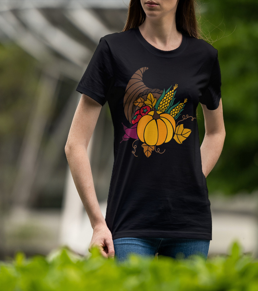 Cornucopia Autumn Harvest Thanksgiving Pumpkin Teacher Mom43 T-Shirt