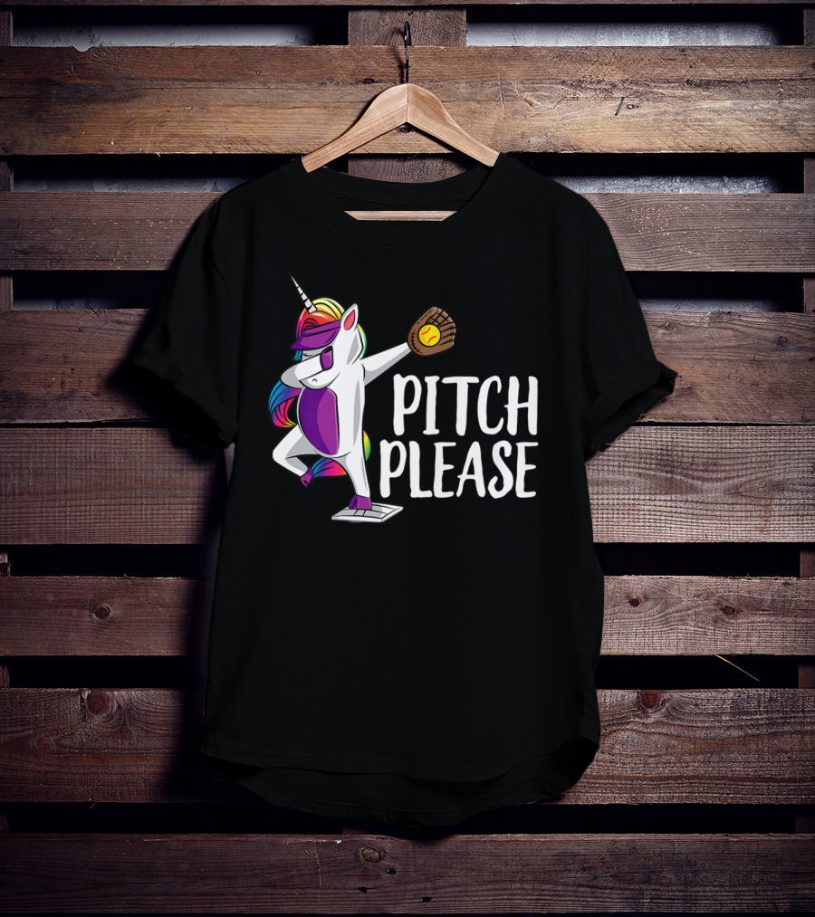 Pitch Please Dabbing Unicorn Funny Softball Player T-Shirt