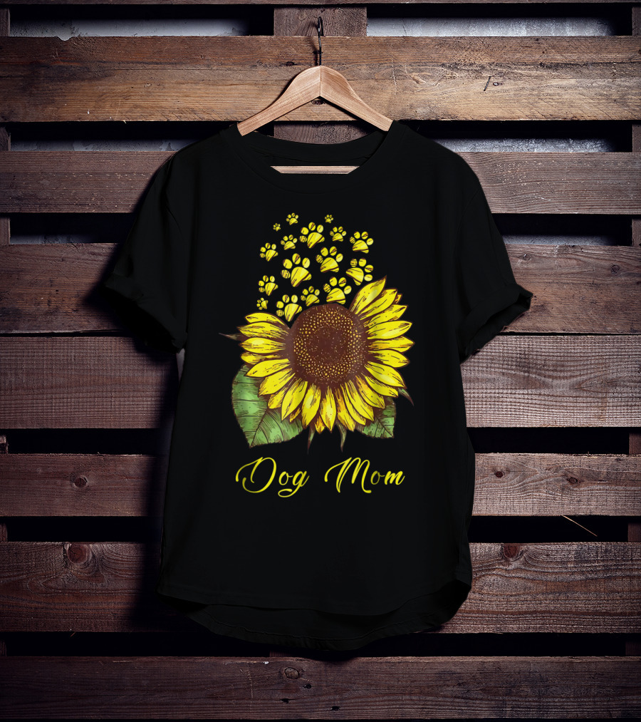 Dog Mom Sunflower With Paw Print Accents T-Shirt