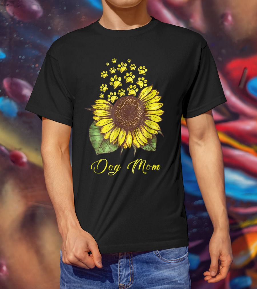 Dog Mom Sunflower With Paw Print Accents T-Shirt