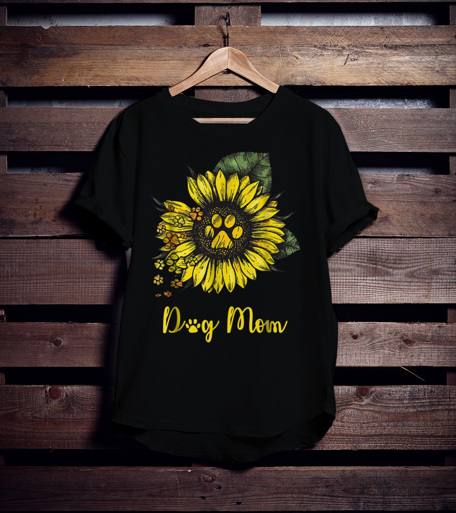 Dog Mom Paw Print Sunflower Blossom T-Shirt
