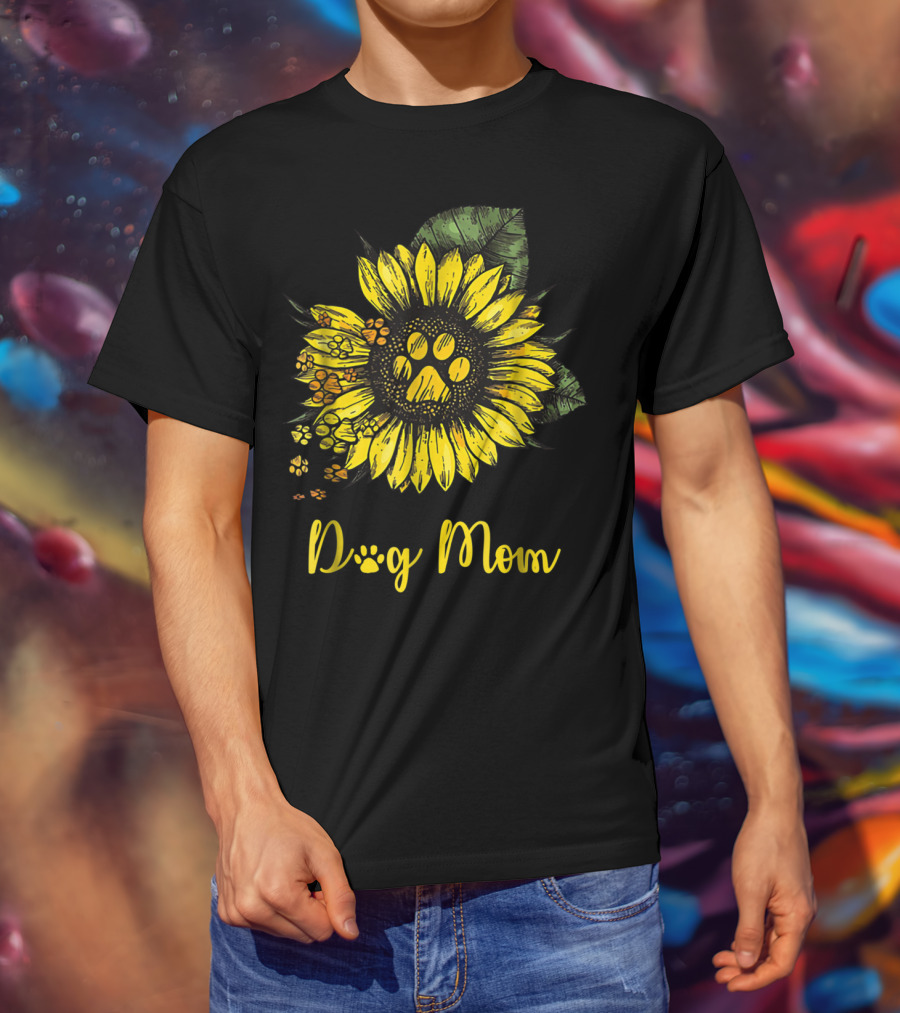 Dog Mom Paw Print Sunflower Blossom T-Shirt
