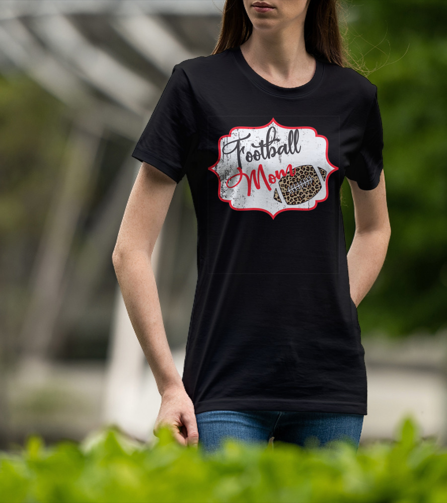 Football Mom Leopard Print Football T-Shirt
