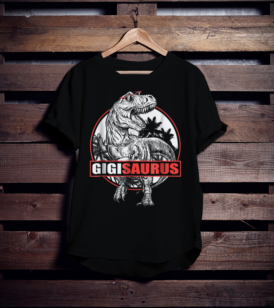 GigiSaurus Dinosaur Gigi Saurus T-Rex Palm Trees Red Glasses Circle T-Shirt