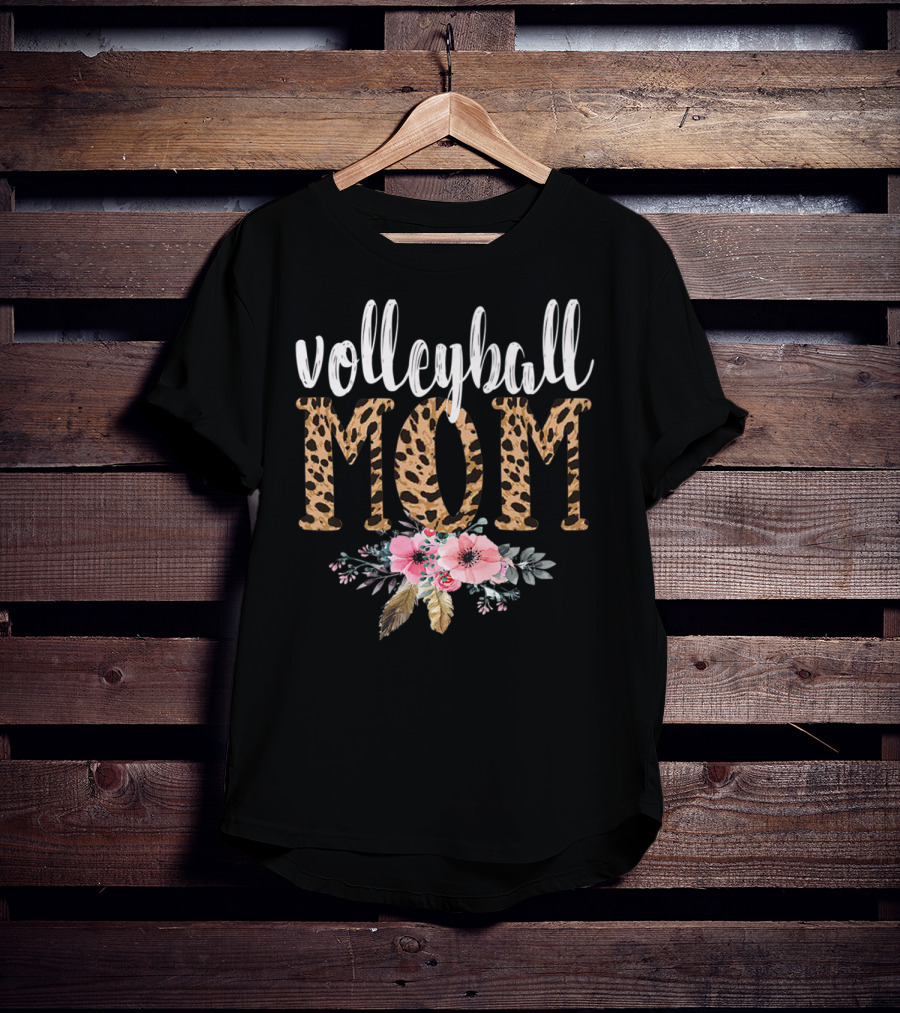 Volleyball Mom Leopard Floral Boho T-Shirt
