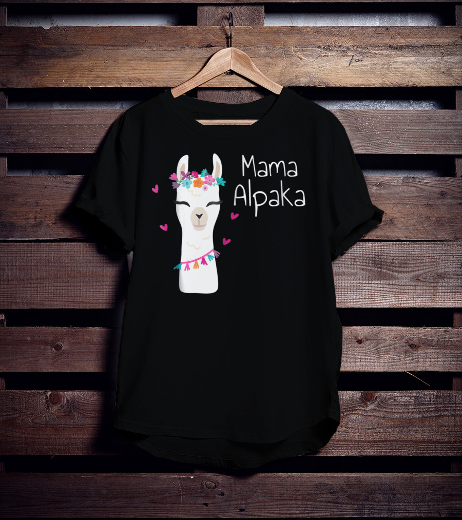 Mama Alpaka Funny Cute Floral Hearts T-Shirt
