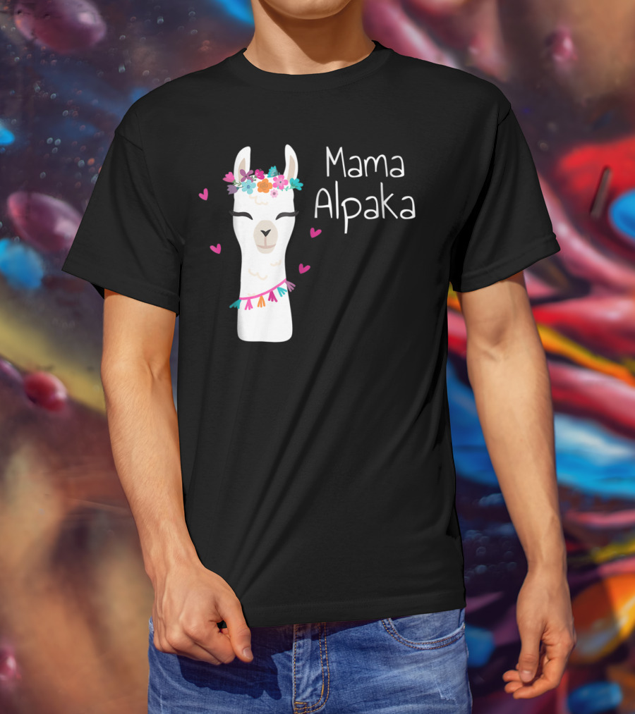 Mama Alpaka Funny Cute Floral Hearts T-Shirt