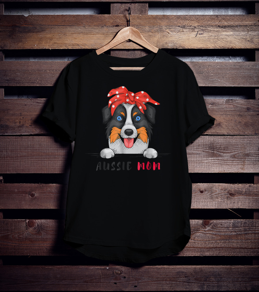 Aussie Dog Mom Australian Shepherd Red Bandana T-Shirt