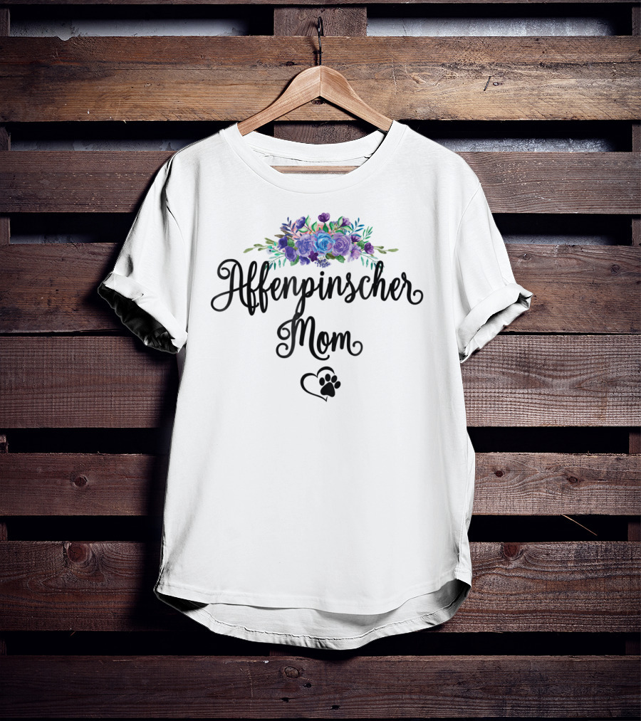 Affenpinscher Mom Floral With Heart And Paw T-Shirt