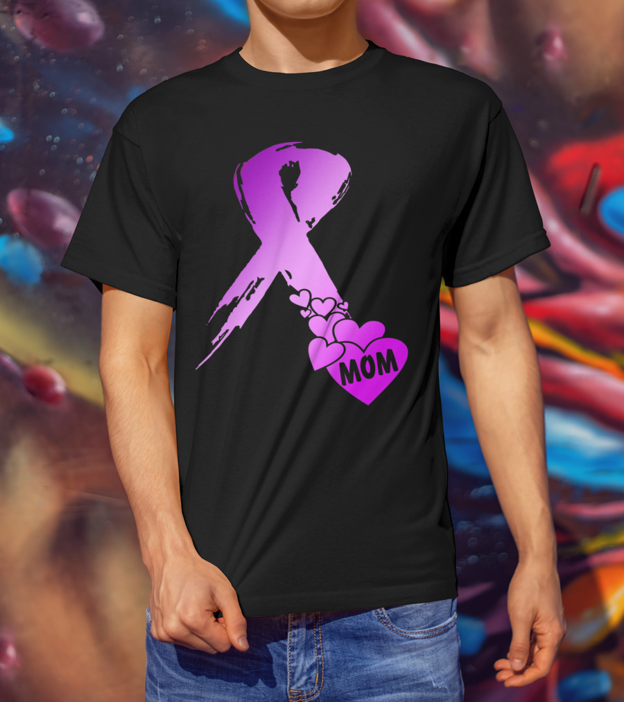 Alzheimers Awareness Mom Purple Ribbon And Hearts T-Shirt