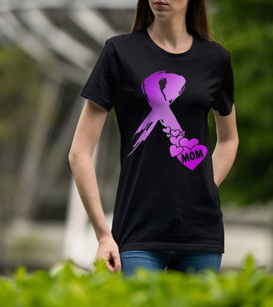Alzheimers Awareness Mom Purple Ribbon And Hearts T-Shirt
