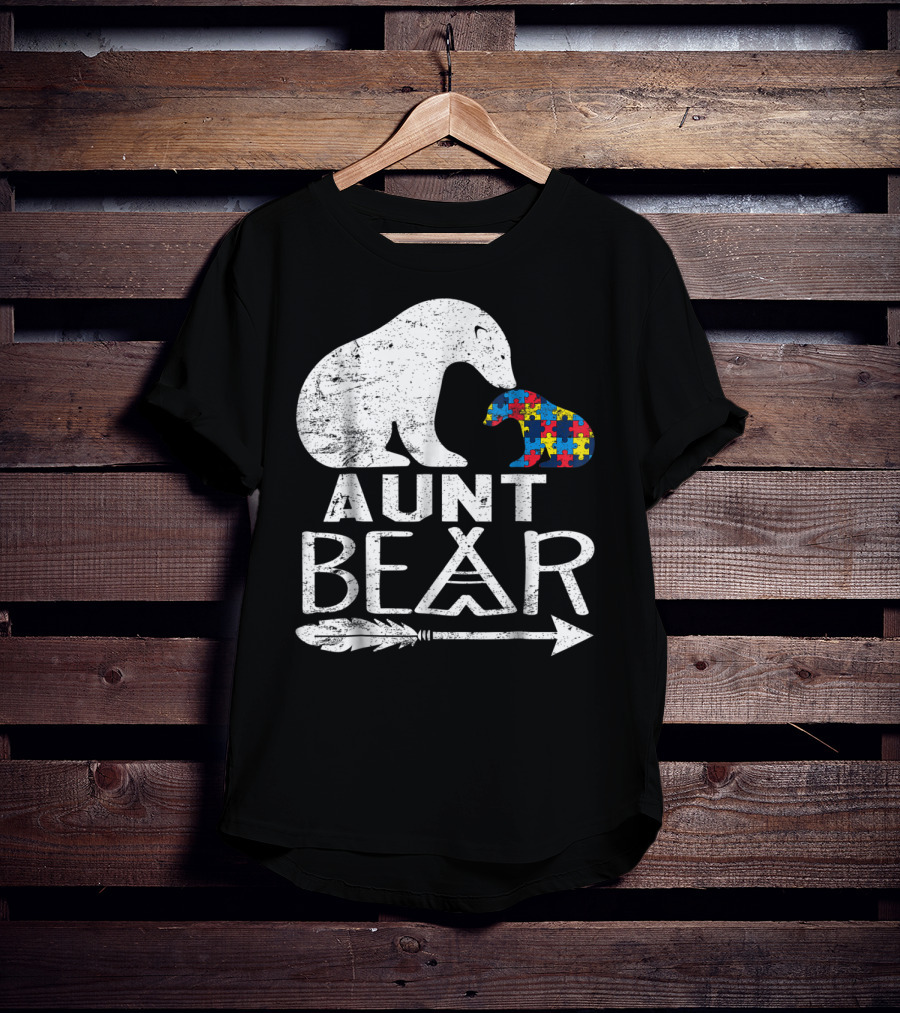 Aunt Bear Autism Awareness Puzzle Arrow Bear T-Shirt