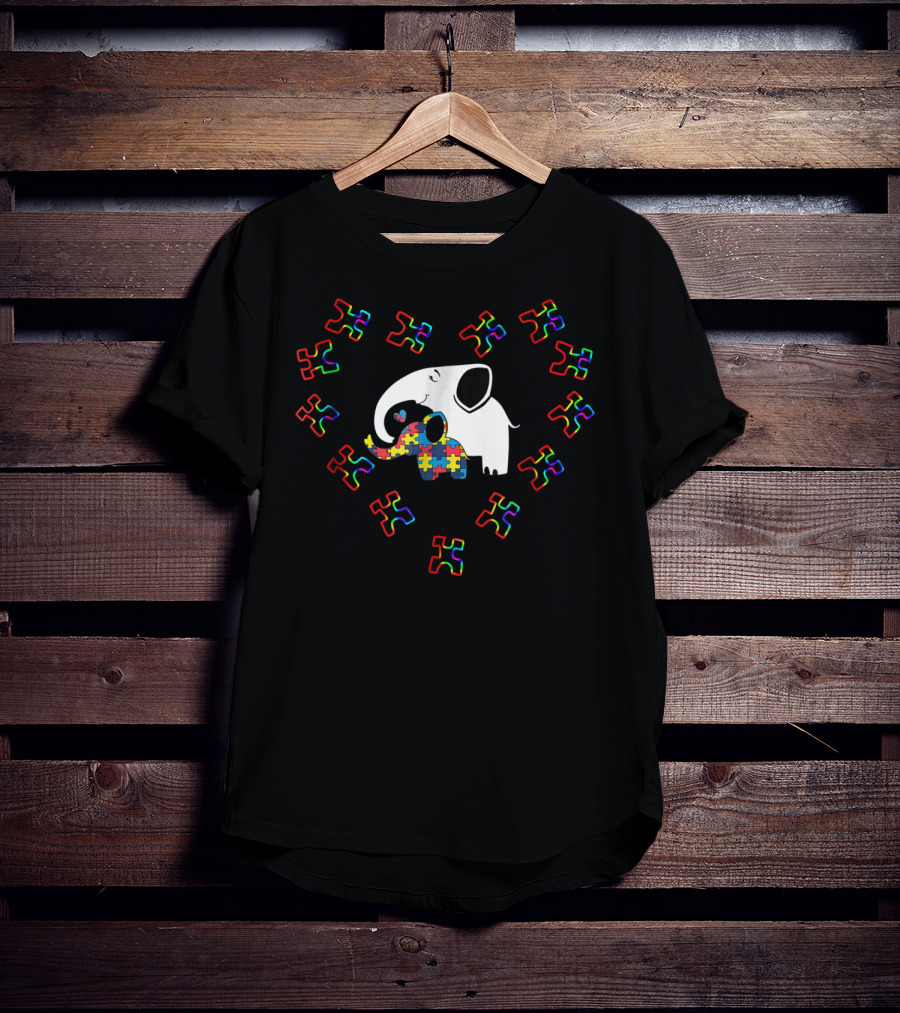 Autism Awareness Elephant Love Mom Kid Puzzle Heart T-Shirt