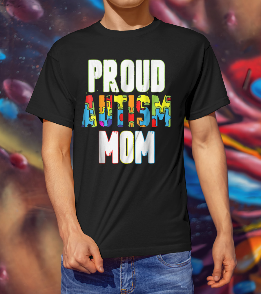 PROUD AUTISM MOM Autism Awareness Puzzle T-Shirt