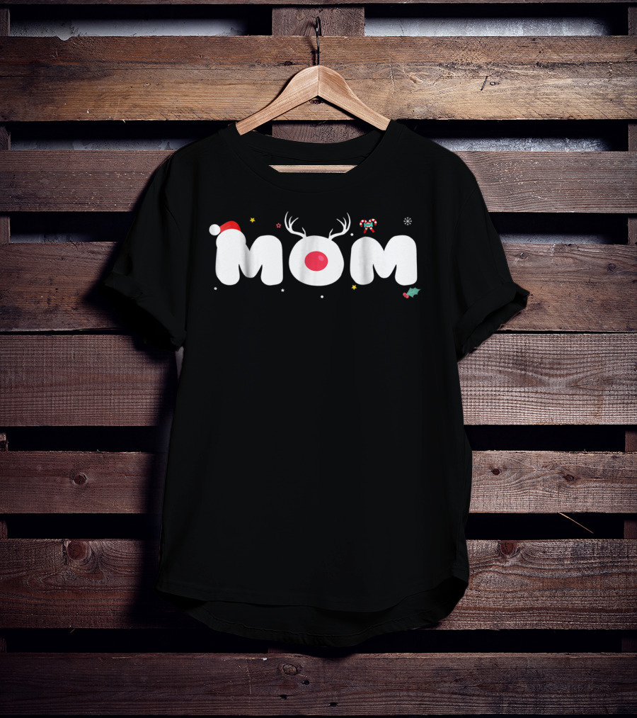 Mom Reindeer Antlers Santa Hat Candy Cane Snowflake Christmas Decor T-Shirt