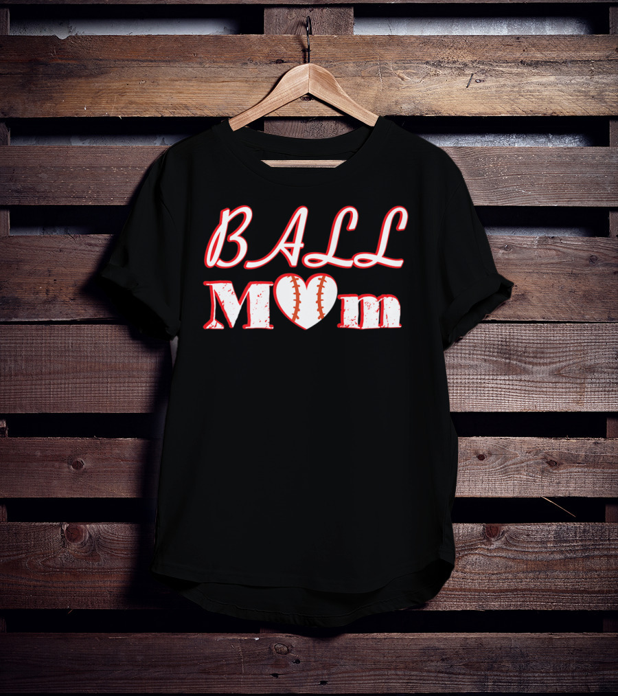 Ball Mom Heart Love Softball Baseball T-Shirt
