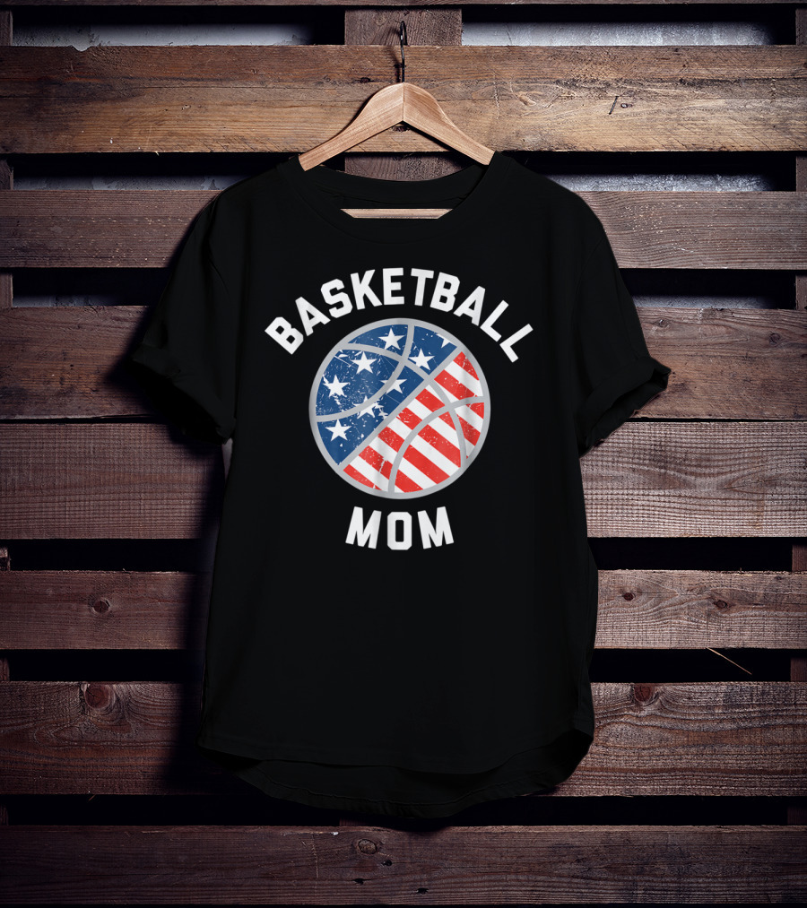 Basketball Mom Patriotic Stars And Stripes Ball Support T-Shirt