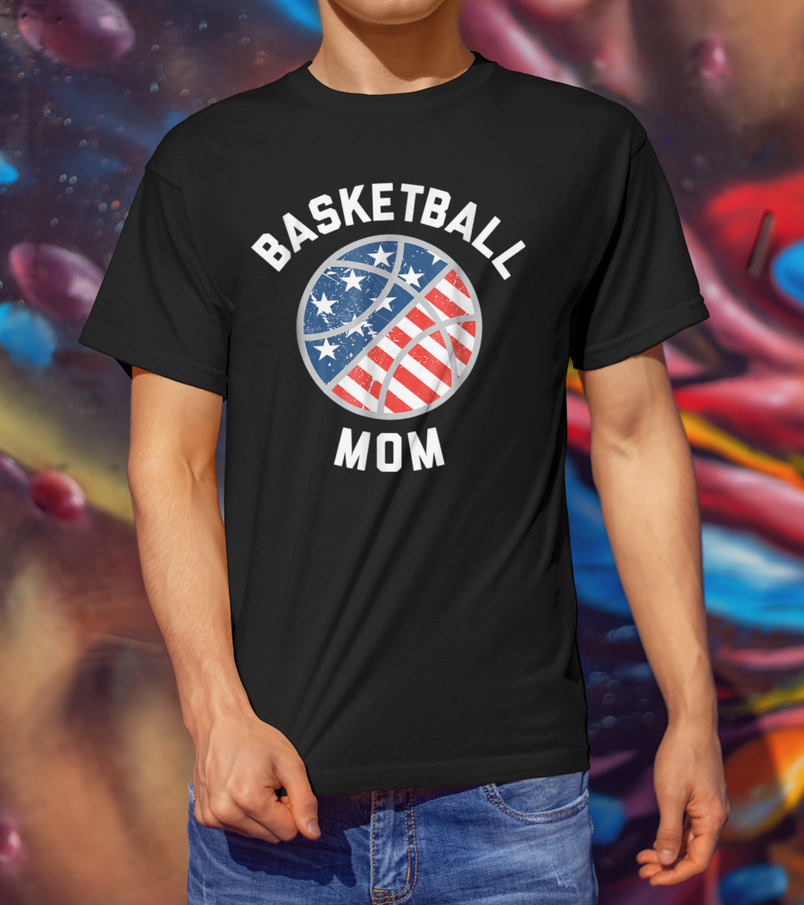 Basketball Mom Patriotic Stars And Stripes Ball Support T-Shirt