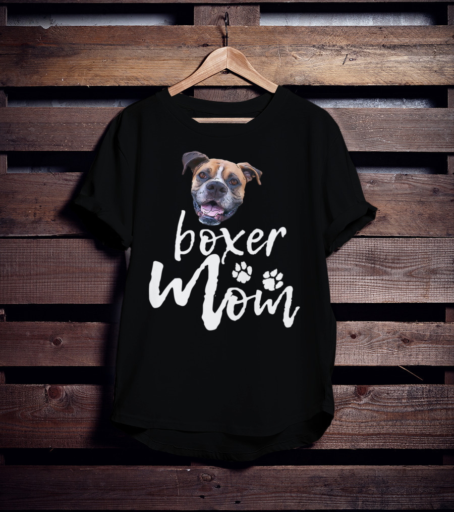 Boxer Mom Cute Dog Face Paw Prints T-Shirt