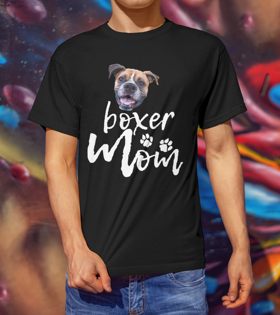 Boxer Mom Cute Dog Face Paw Prints T-Shirt